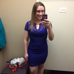 Purple illusion neckline lace dress